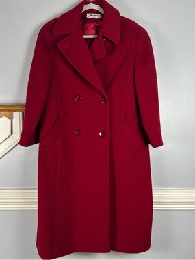 Bernadette Red Double-Breasted Wool Pea Coat